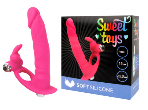 Вибратор с клиторальным стимулятором SWEET TOYS, L 15 см Ø 2,6 см, силикон, красный фото 1