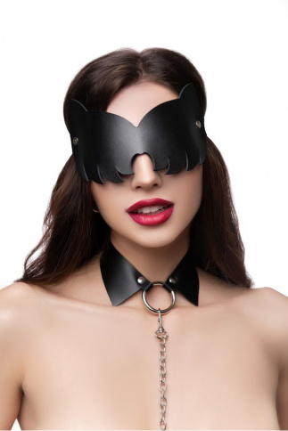 Маска PECADO BDSM, с ушками кошки, закрытая, натуральная кожа, чёрная фото 6