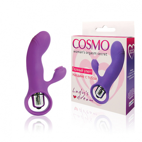 Вибратор с клиторальным стимулятором COSMO, L 7,5 см Ø 2,5 см, силикон, фиолетовый фото 1