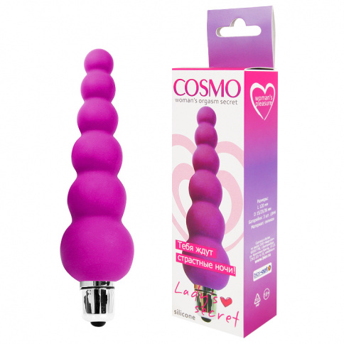 Вагинальный вибратор COSMO, L 12 см Ø 1,5х2,5х3,5 см, силикон, розовый фото 1